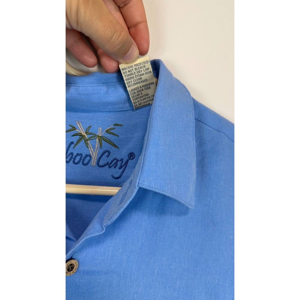 RARE* VTG Bamboo Cay Blue Button-Up Shirt Tropical L Hidden Embroidered Pocket - Picture 6 of 11